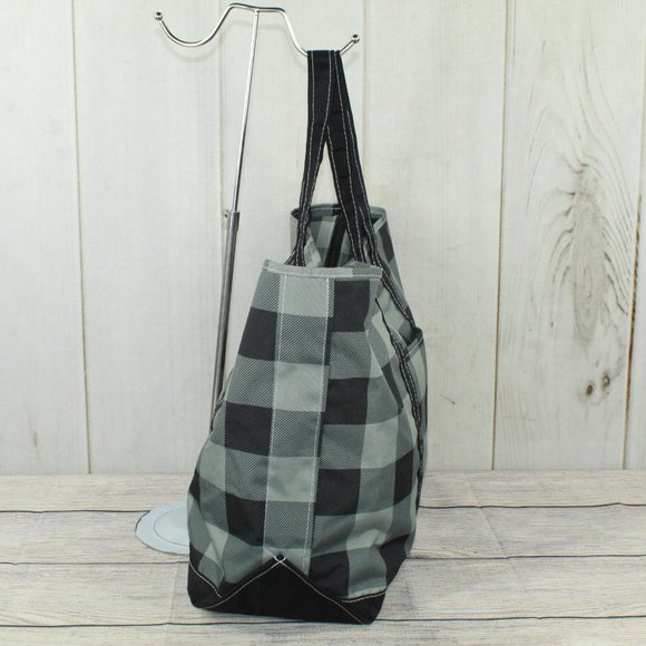 LL Bean Boat & Tote Plaid Gray Polyester Zip-Top Embroidery "Mary" Tote Bag - Picture 6 of 11